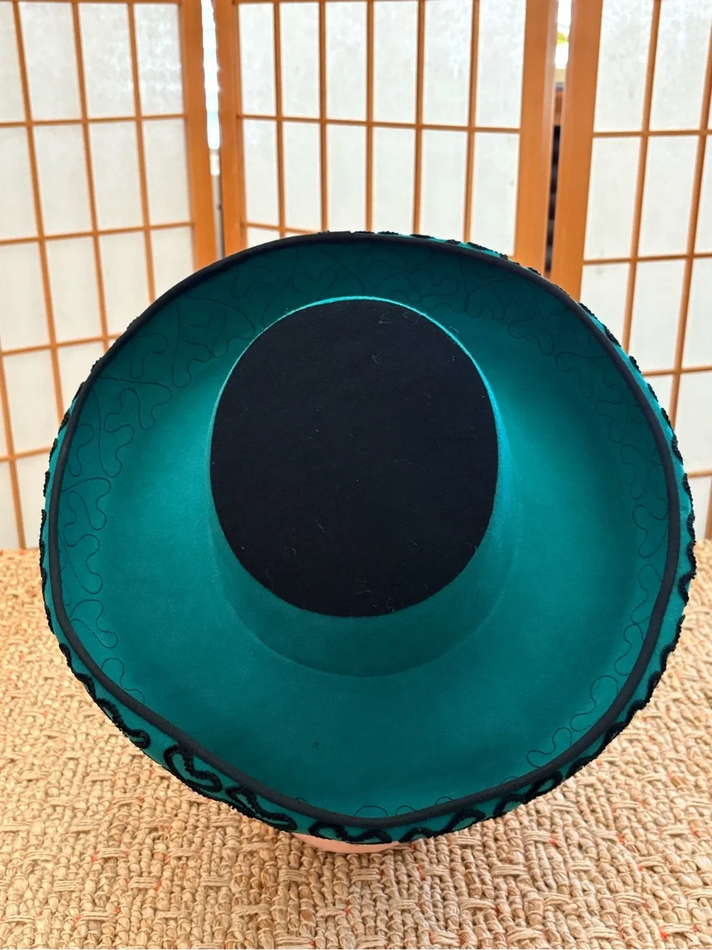 Esccello Wide Brim 100% Wool Sombrero Hat with Black Piped Embroidery